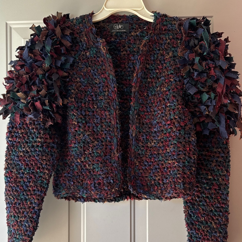 Beautiful Rockabilly Vintage Hand Woven Cropped Sweater Jacket Rockabilly